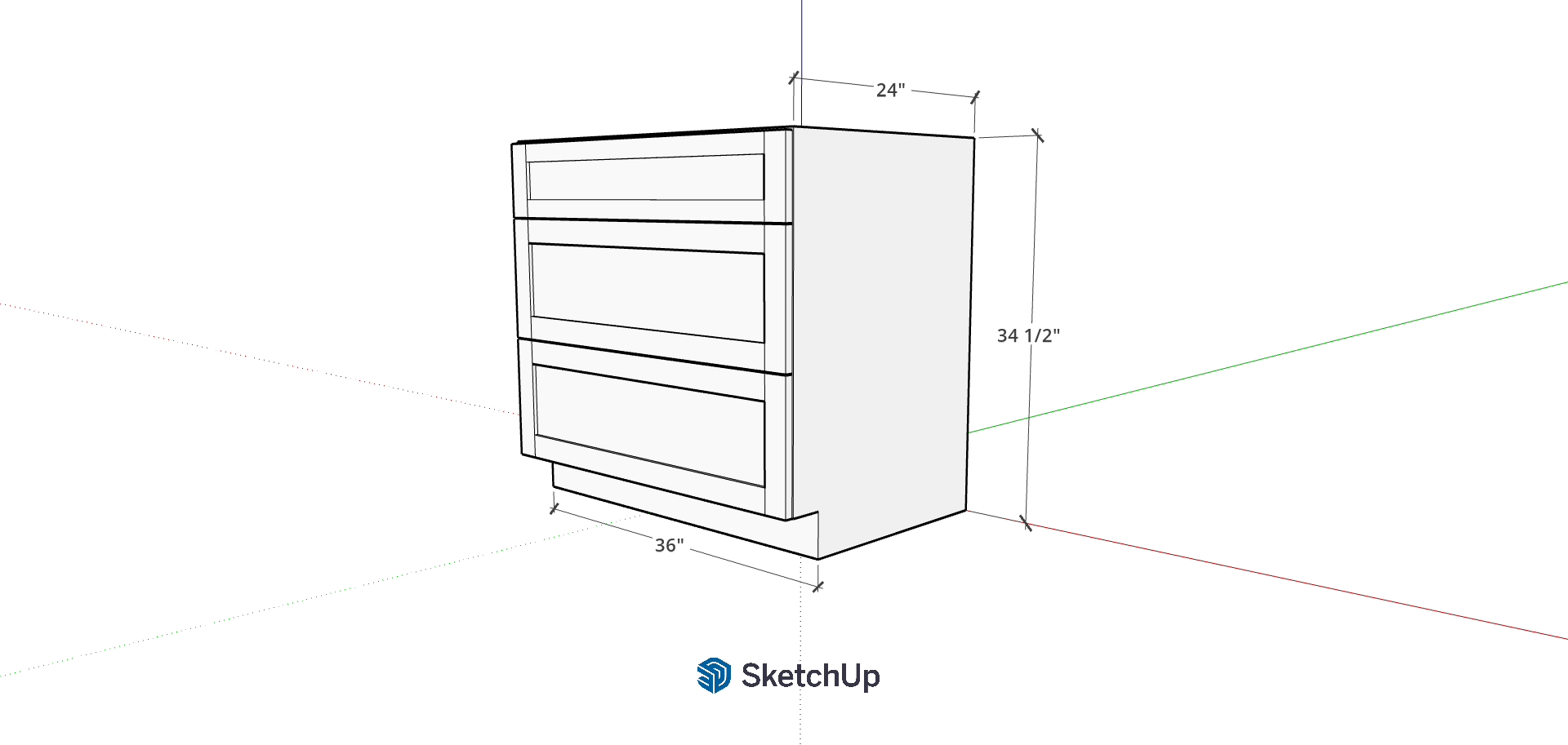 36" Lower Frameless Shaker 3-Drawer CH