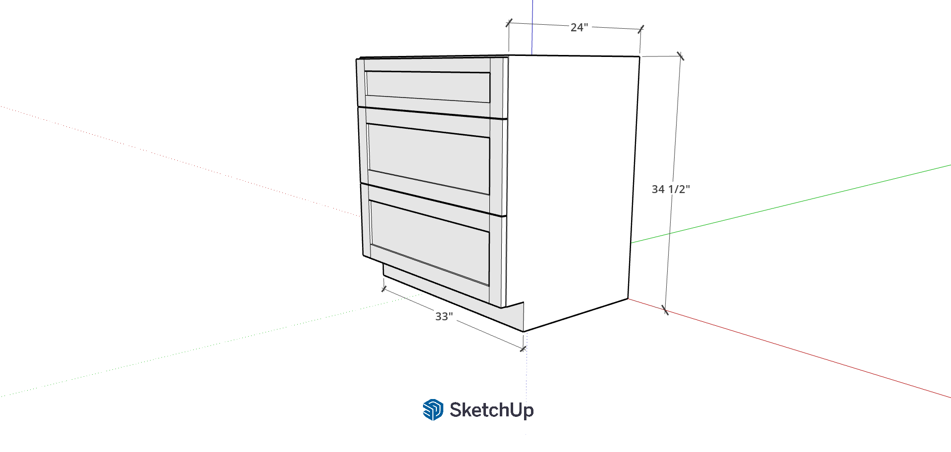 33" Lower Frameless Shaker 3-Drawer CH