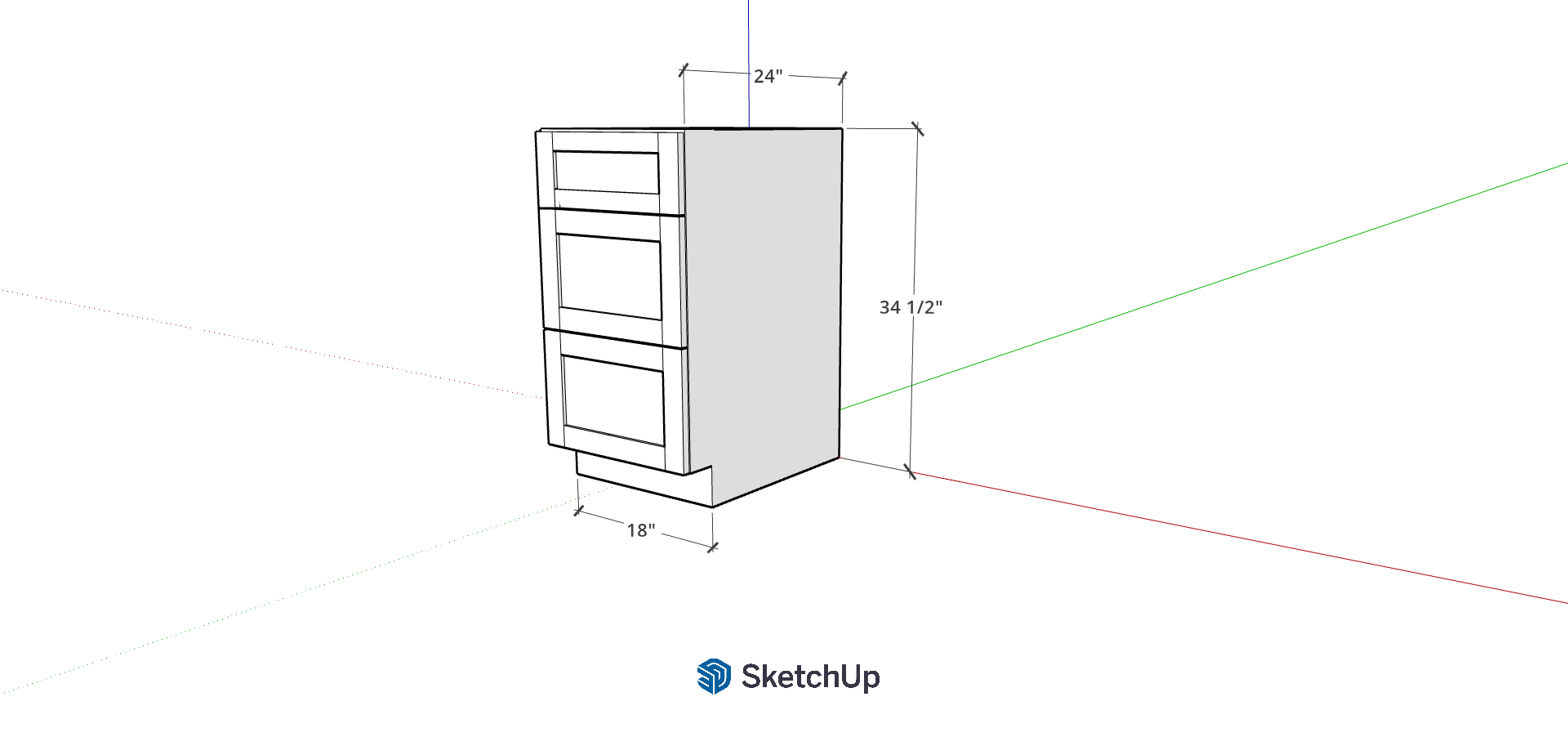 18" Lower Frameless Shaker 3-Drawer CH