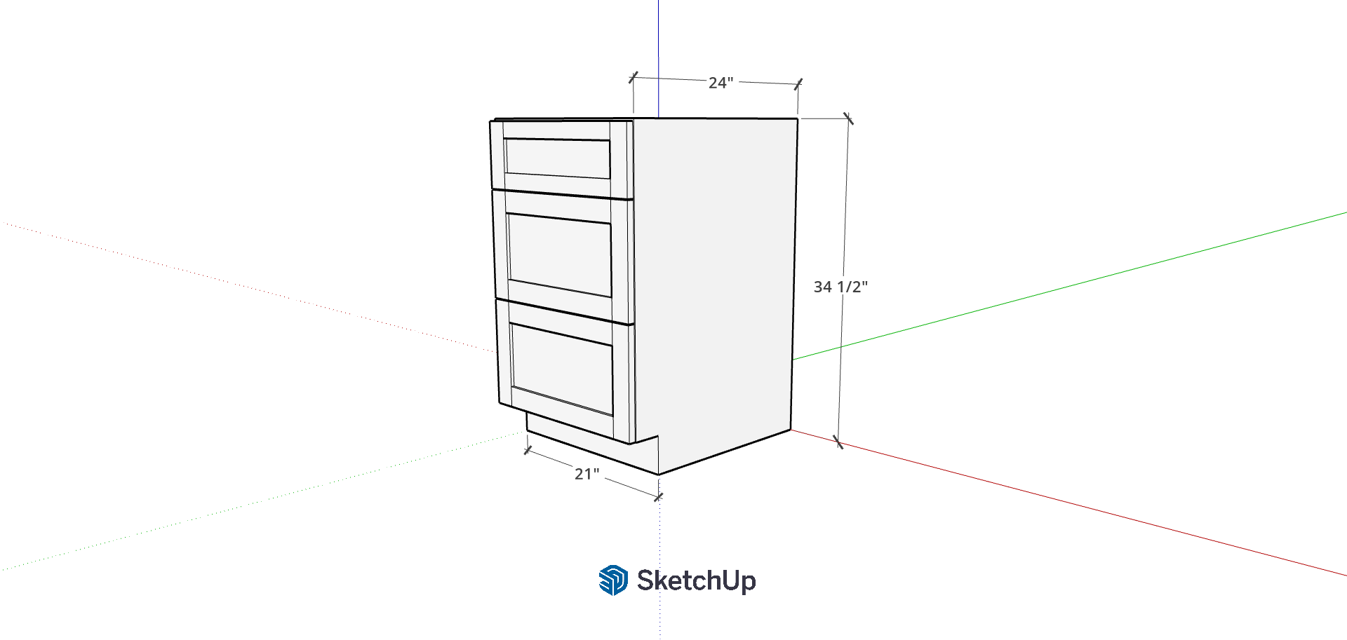 21" Lower Frameless Shaker 3-Drawer CH