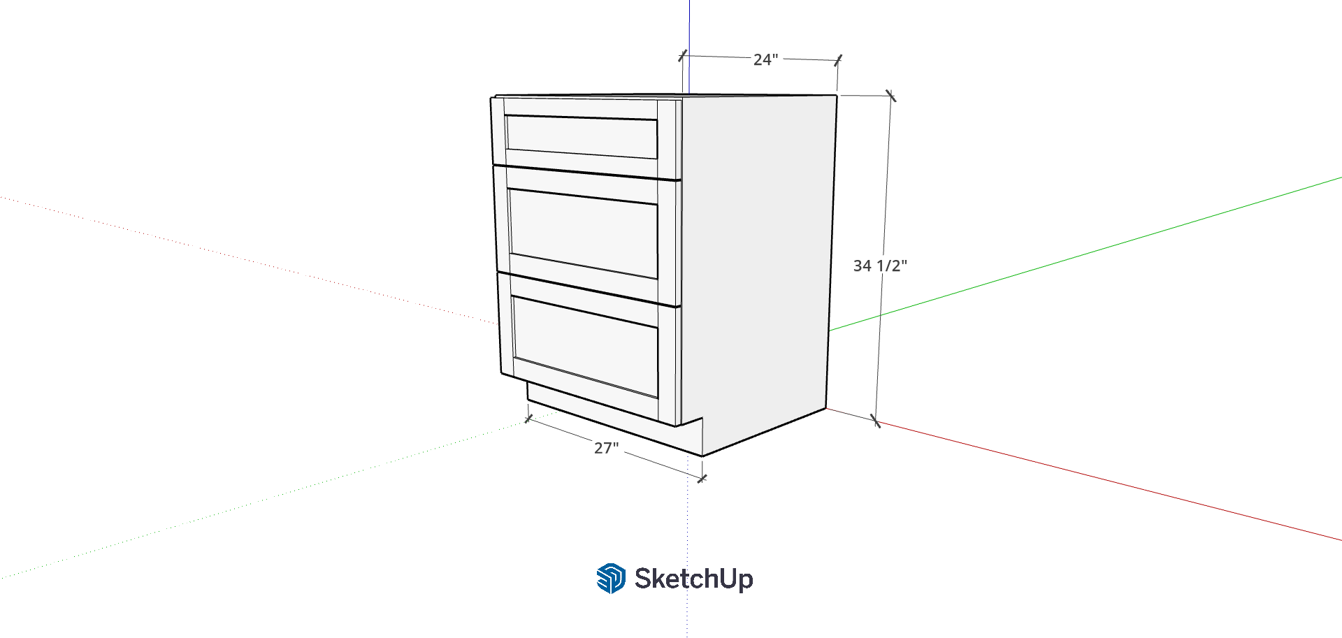 27" Lower Frameless Shaker 3-Drawer CH