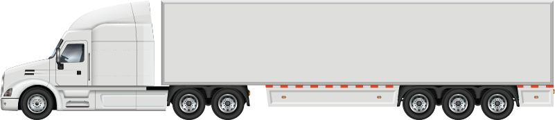 Side view of a large white semi-truck trailer with a gray cab.