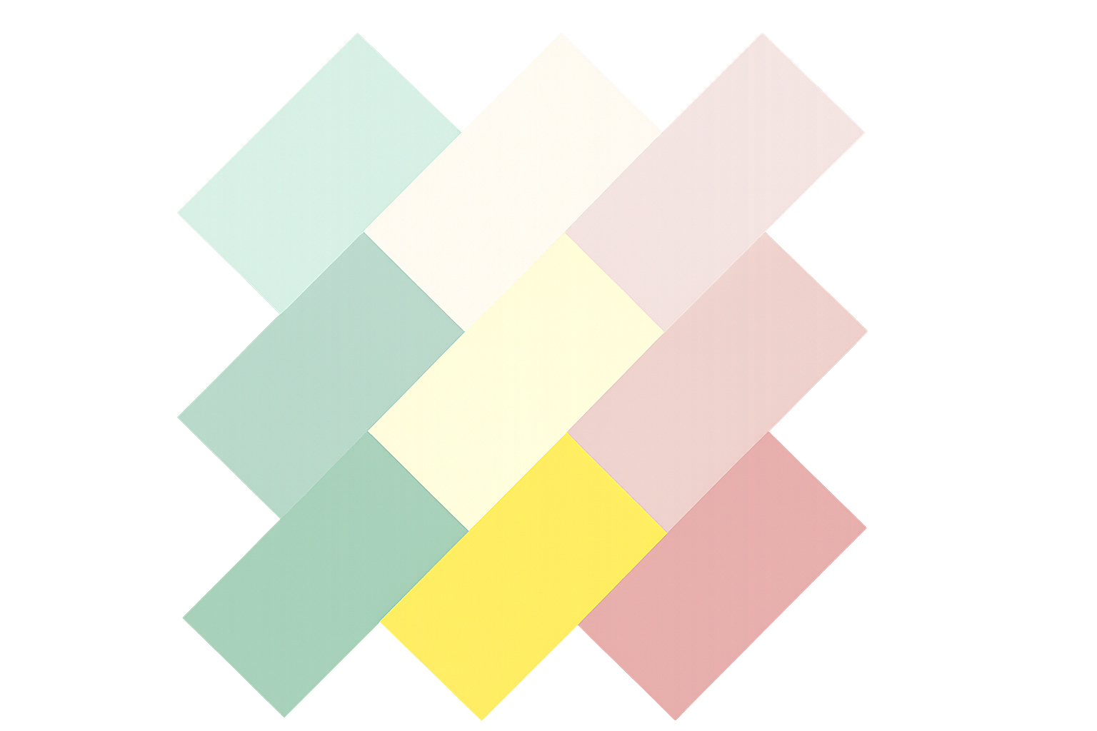 Pastel diamond weave pattern showing The Efficiency Partner brand colours.  Symbolising various aspects of work that Victoria can do, all interlocking and services are available as required.