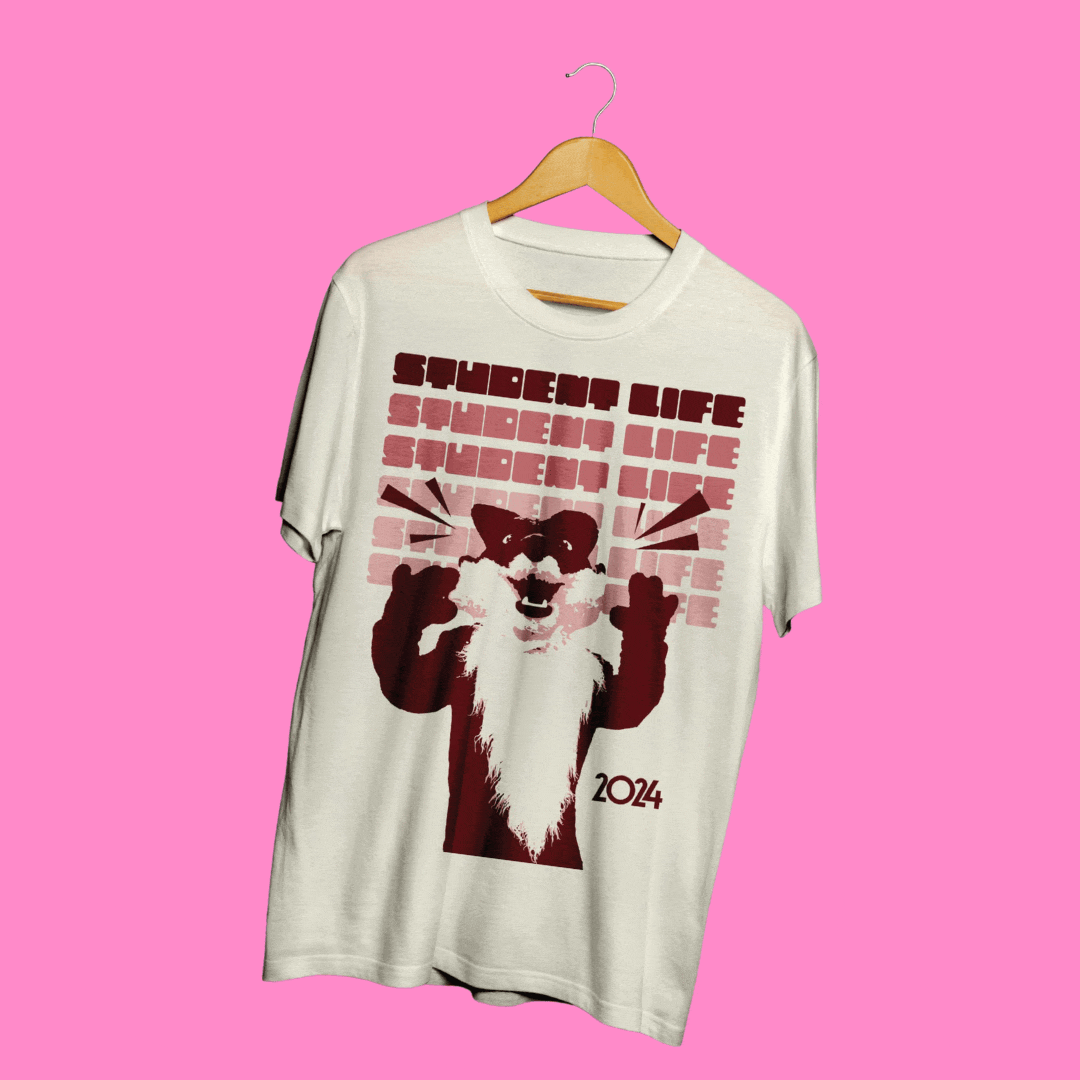 a slideshow of Fox Valley Technical College Student Life T-Shirts, a Fox Valley Technical College branded postcard, and a promotional poster of a Magician named Michael Kent