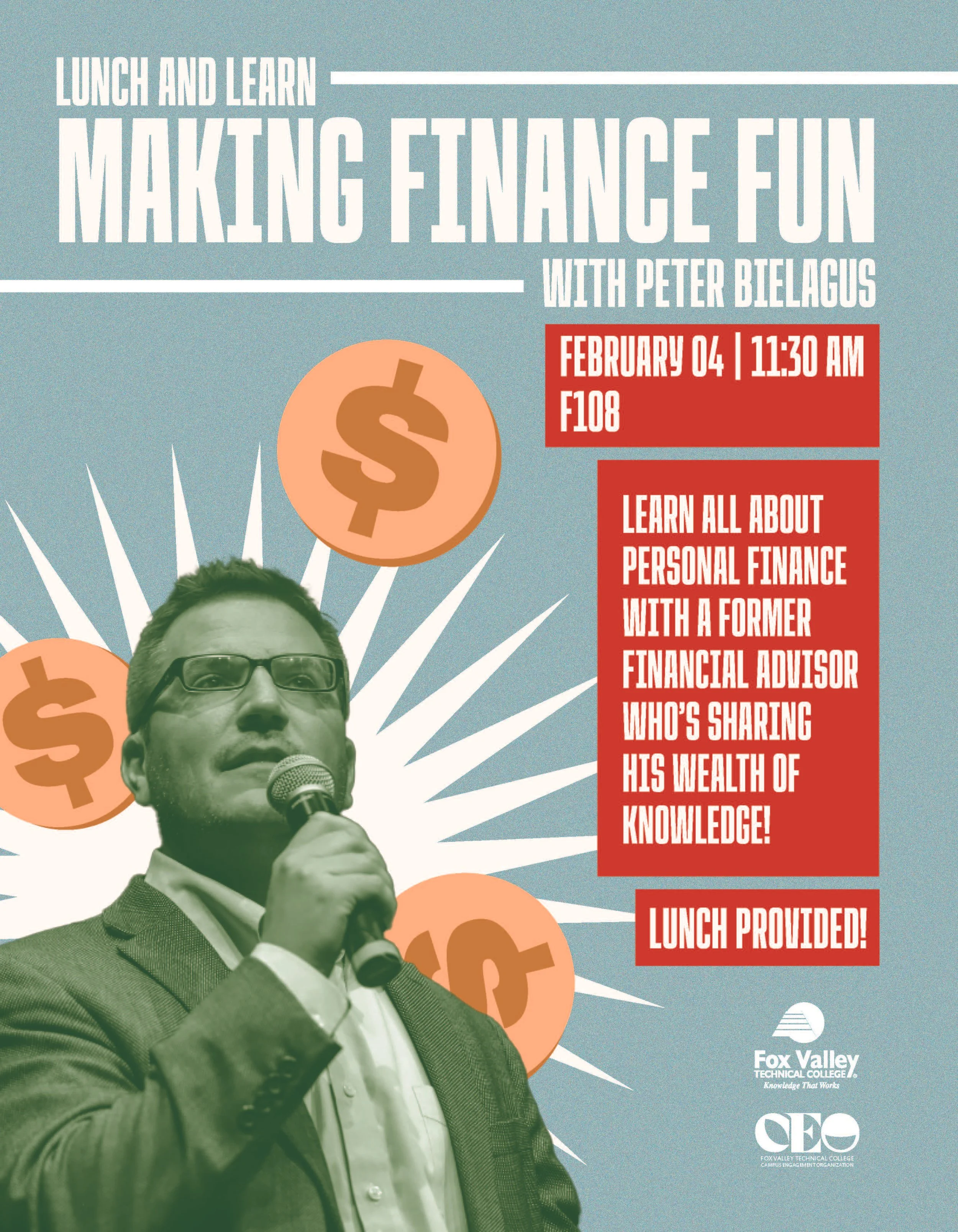 Lunch and Learn Making Finance Fun Poster with description of the event