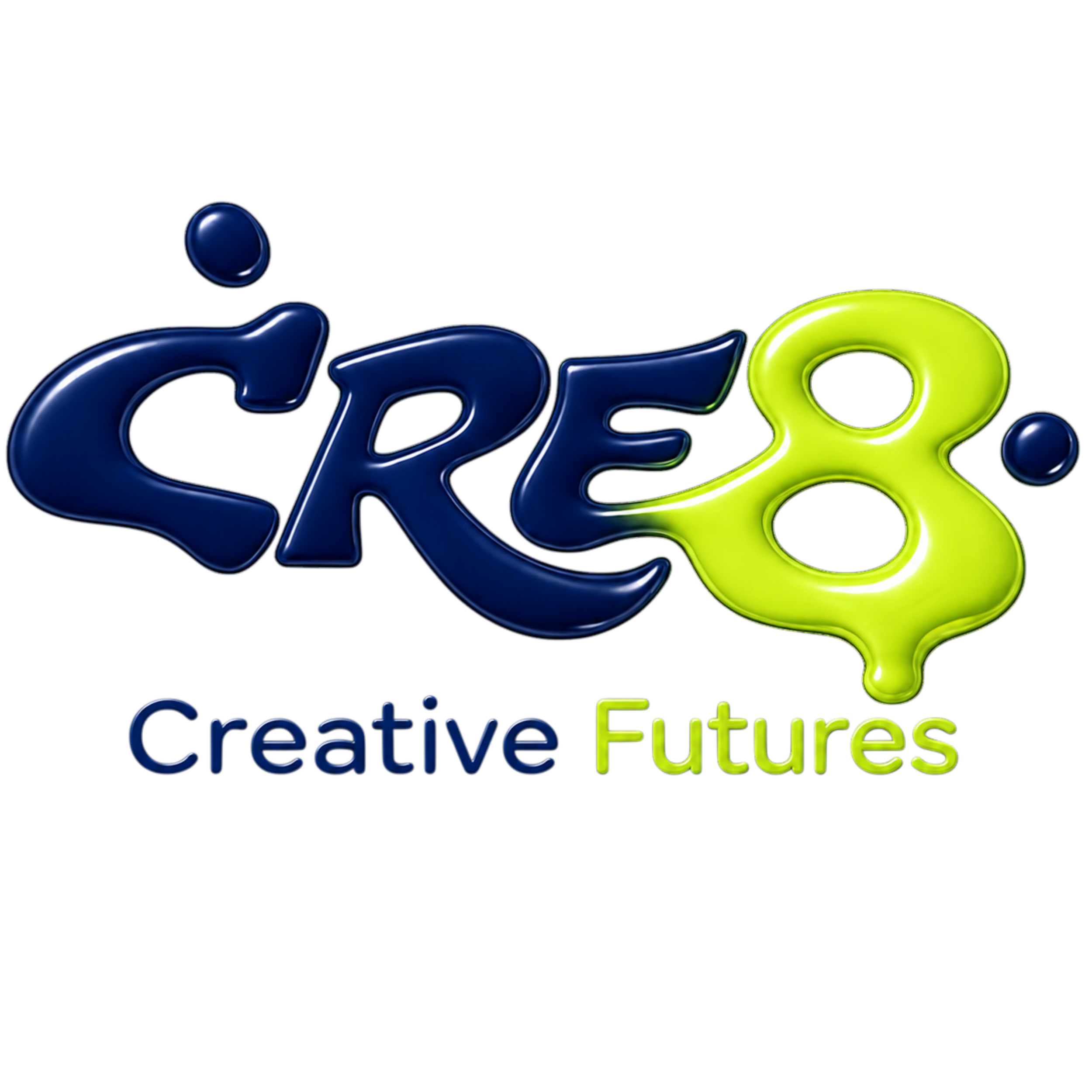 Colorful neon text that says '2023 Creative Future' on a black background.
