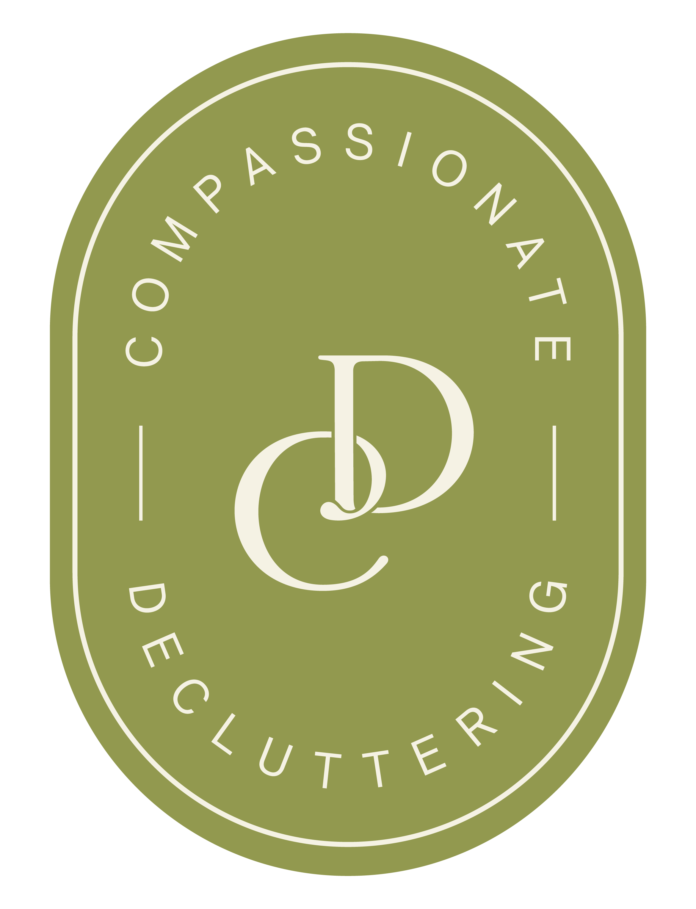 Compassionate Decluttering green submark logo for virtual decluttering and organizing services