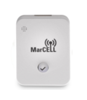 Small white device with 'MarCELL' branding and a checkmark button