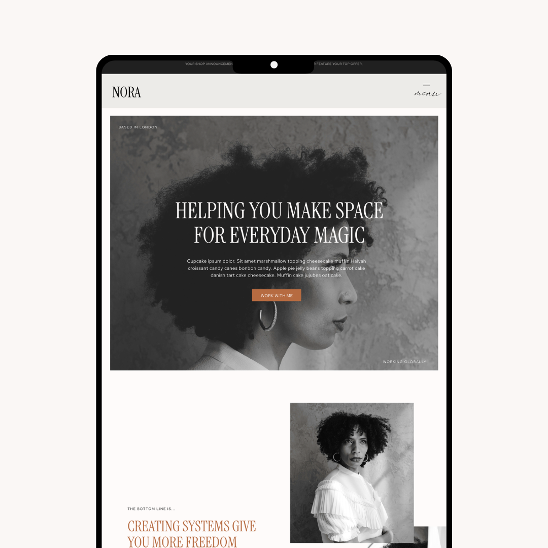 Nora Showit website template for coaches and service-led businesses