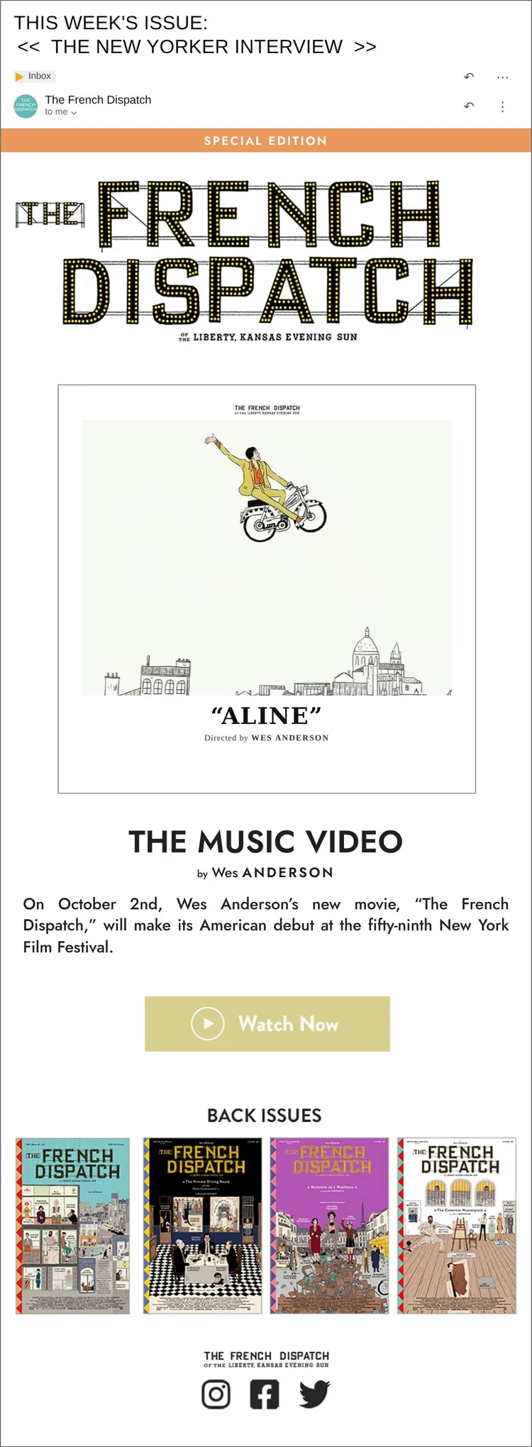 The French Dispatch newsletter, Special Edition: the Aline music video