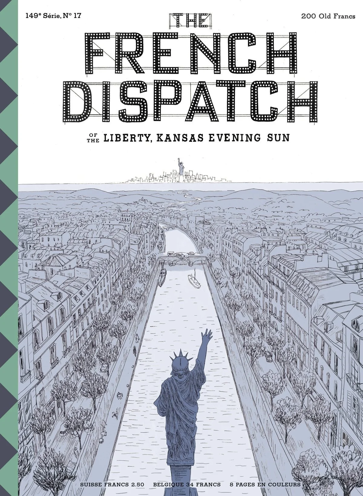 Cover: the Statue of Liberty waving over a Paris canal