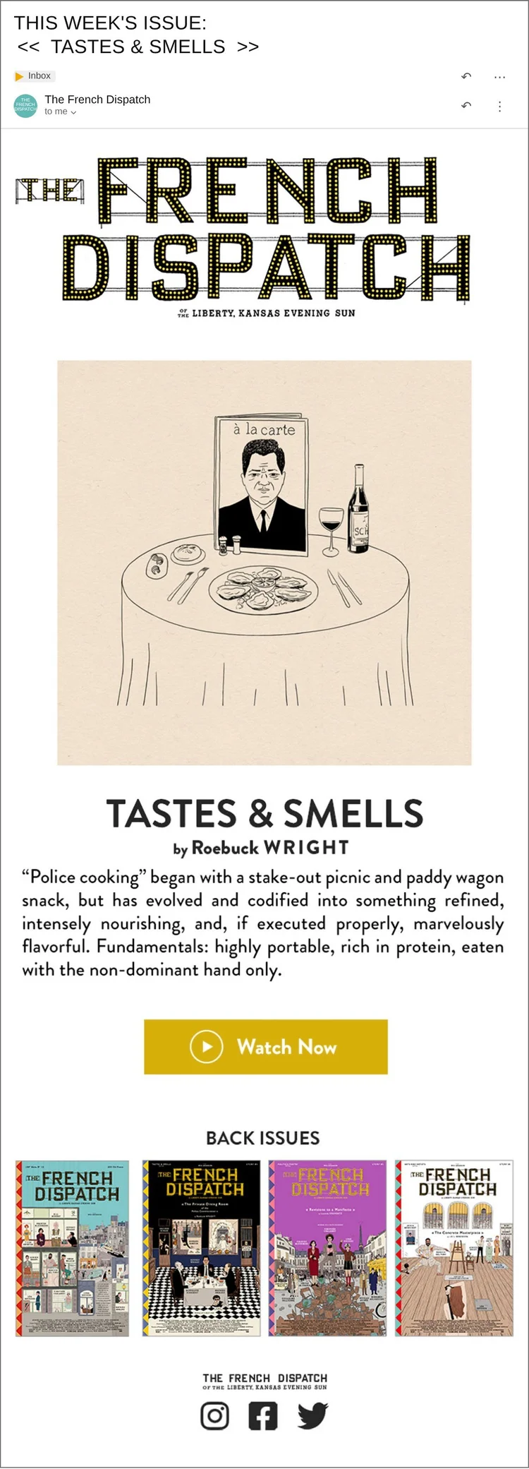 The French Dispatch newsletter: Tastes & Smells