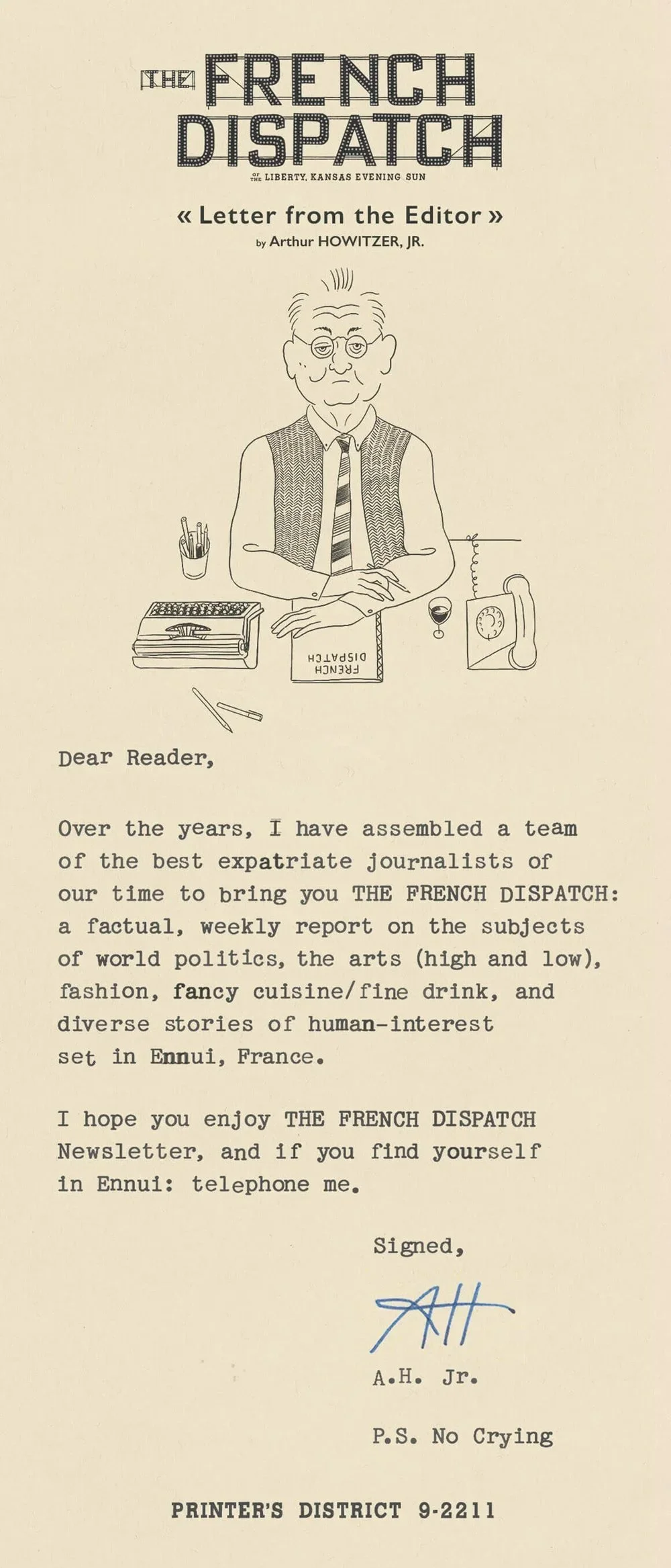 Letter from the Editor, Arthur Howitzer Jr., welcoming subscribers