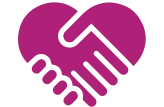 Purple heart-shaped handshake icon