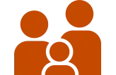 A simple orange icon of a person with a smaller person or child in front of them.