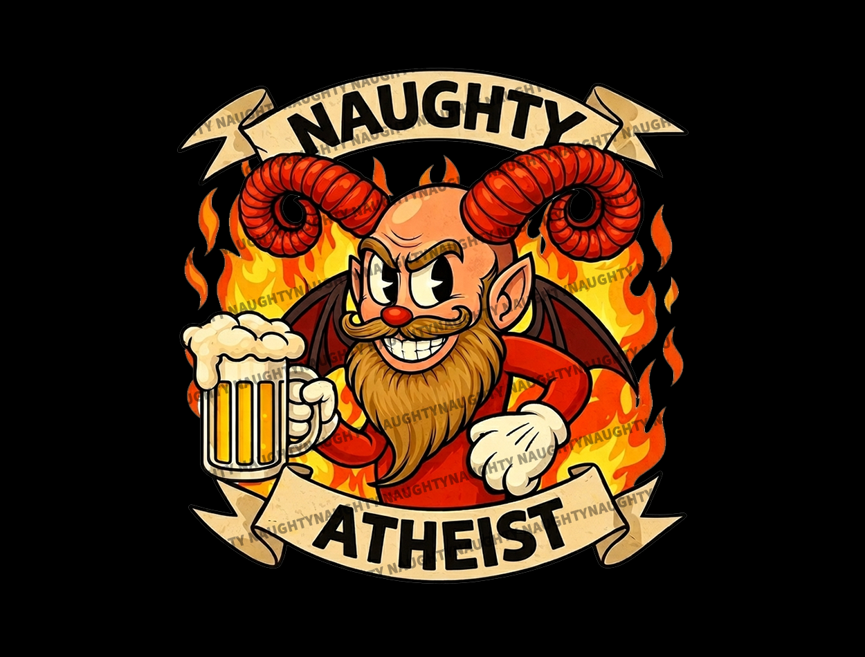 UV DTF Naughty Atheist Logo Decal – Permanent & Waterproof