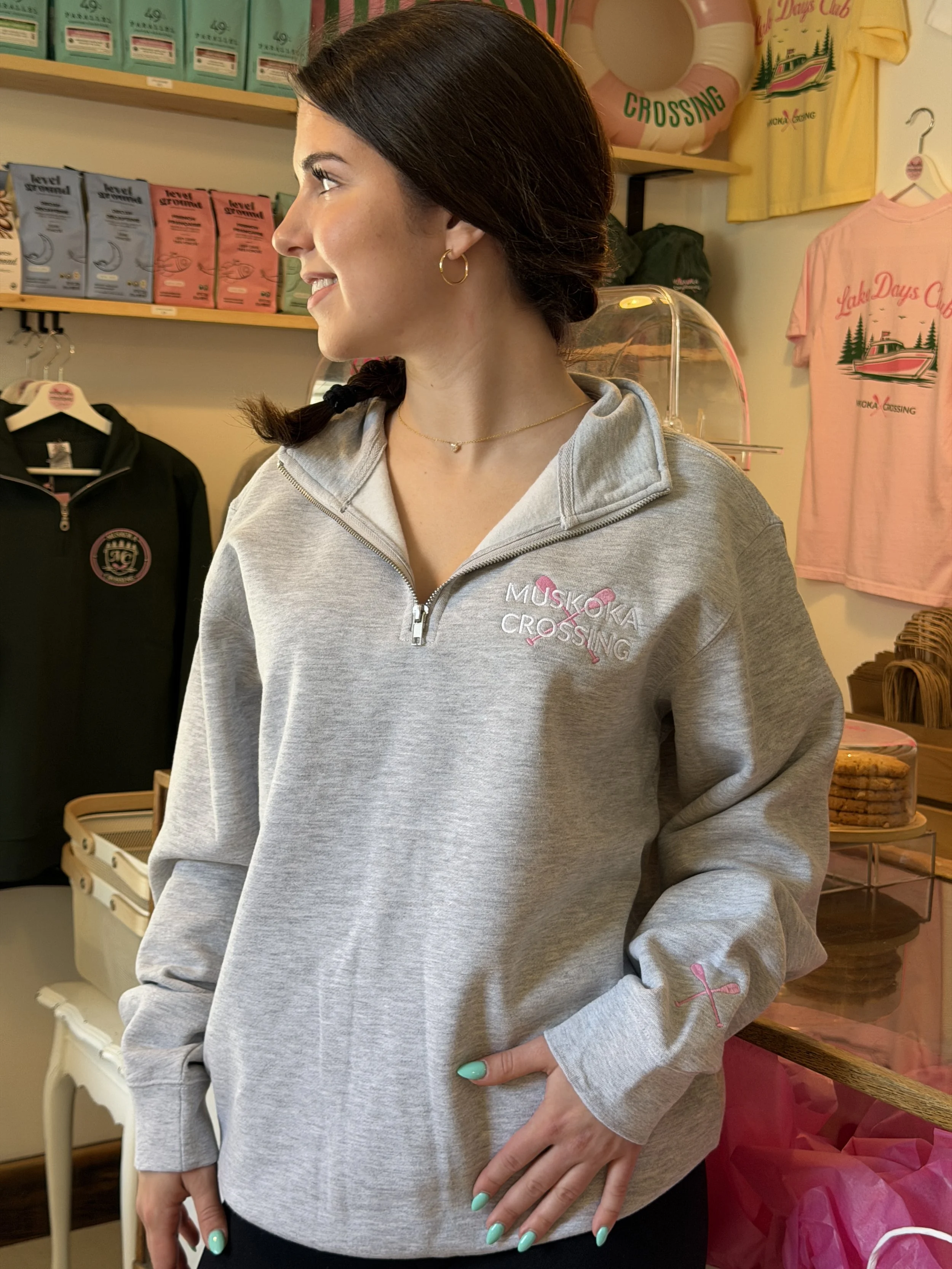 Muskoka Crossing Logo Embroidered Sweater - Heather Grey