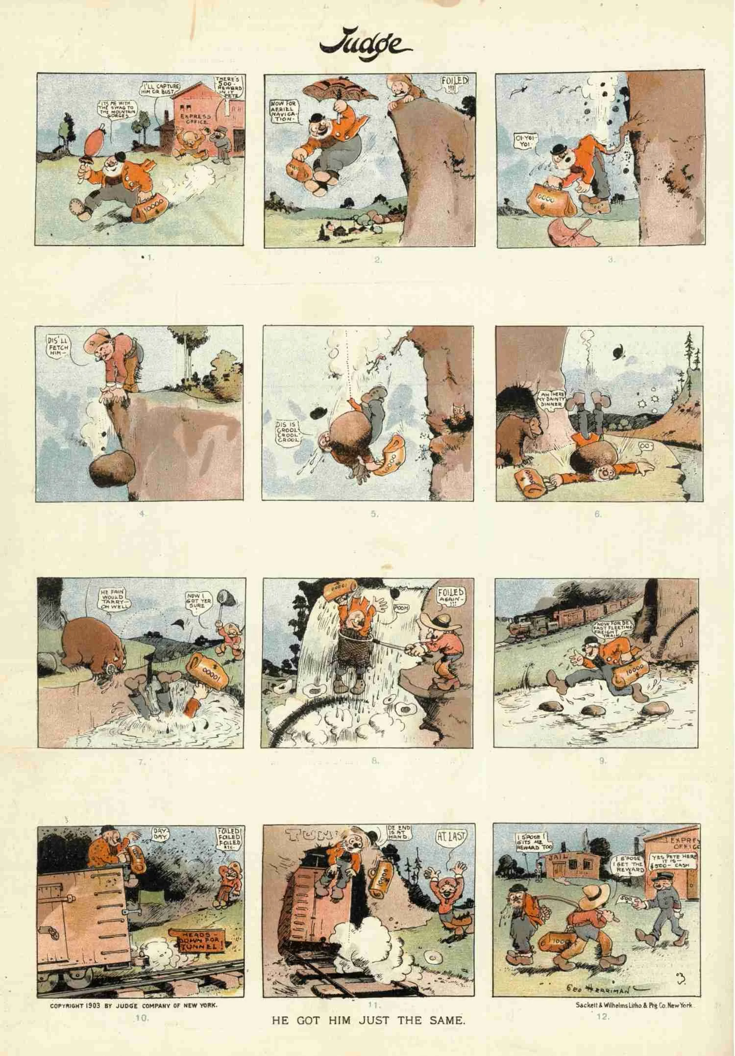 George Herriman — 1903 Full-Page Color Judge Lithograph - Western Comic!