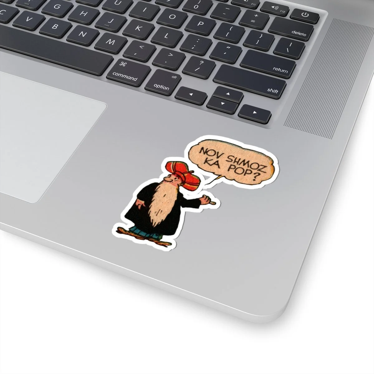 Retro Cartoon Sticker — “Nov Shmoz Ka Pop?”