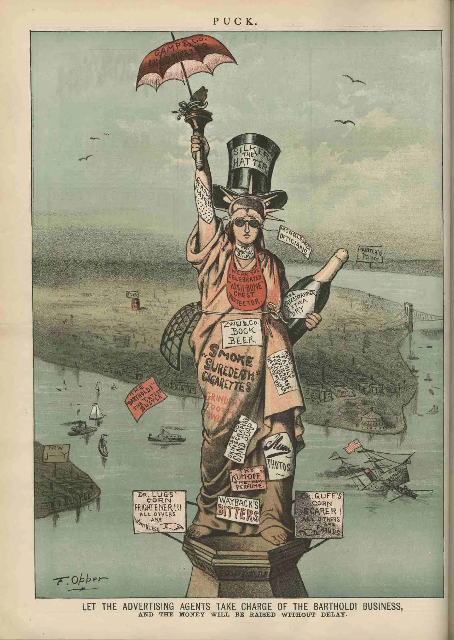 Frederick Opper - Statue of Liberty Cartoon from 1895 - Advertising Satire