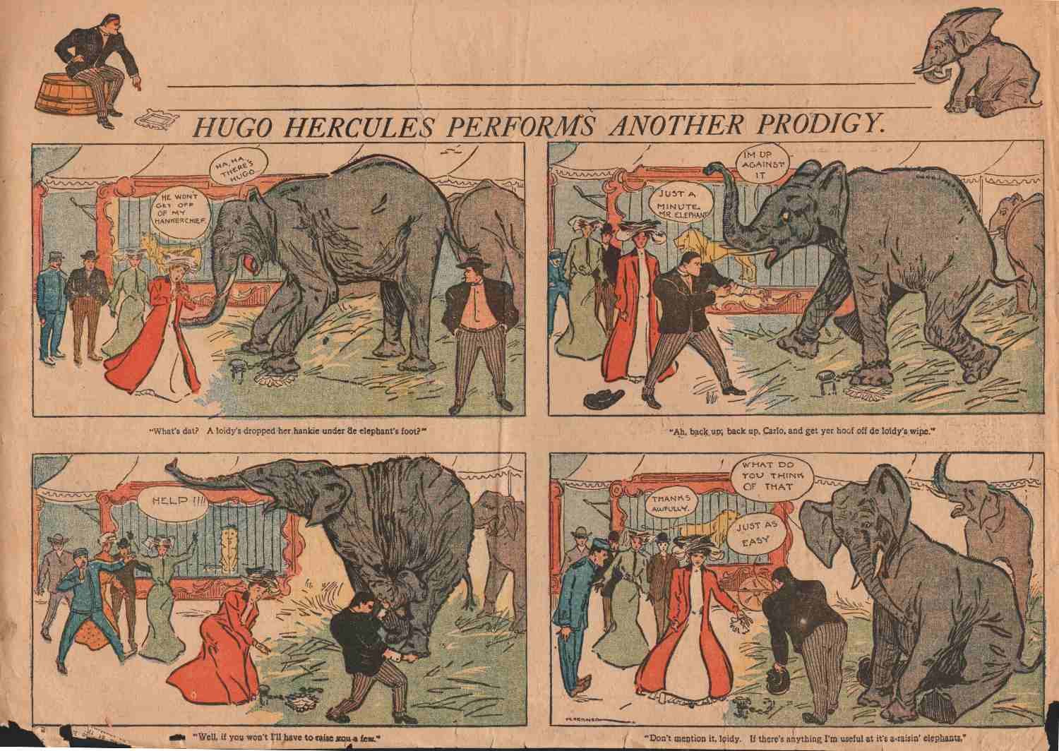 1902 Hugo Hercules Comic Strip - The First Comic Strip Superhero at City Zoo