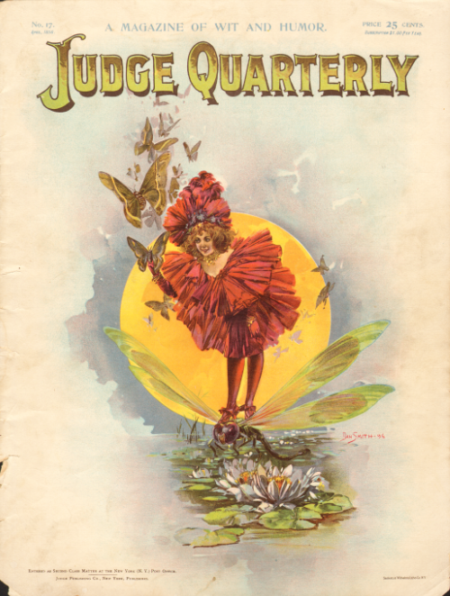 Dan Smith -  Dragonfly Gay '90s Pinup with Butterflies and Full Moon - Judge Quarterly Cover April, 1896