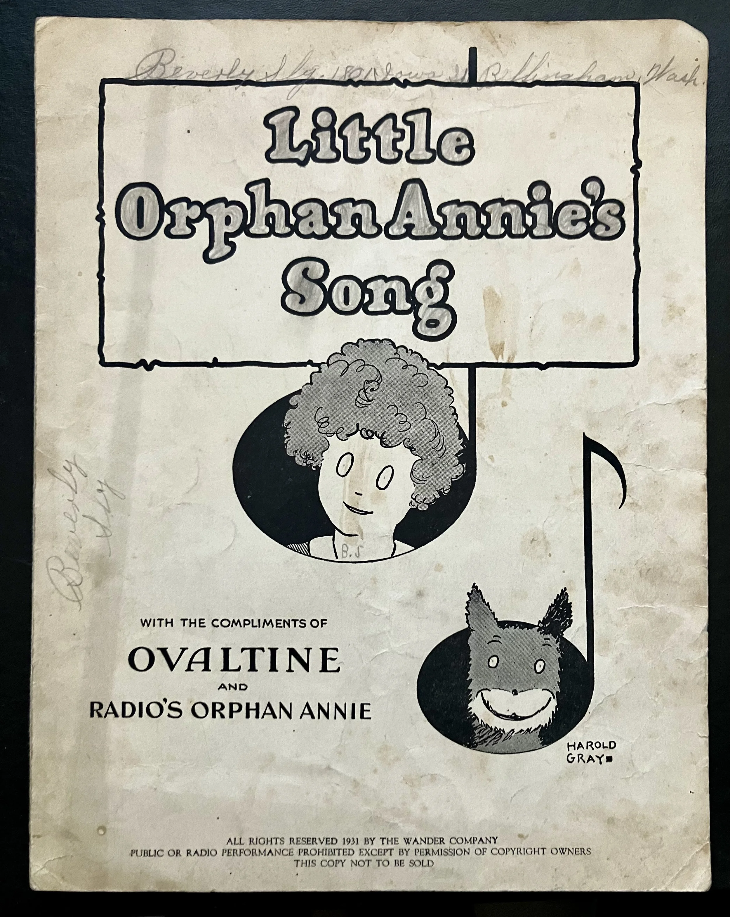 Harold Gray - Little Orphan Annie's Song Sheet Music (1931)
