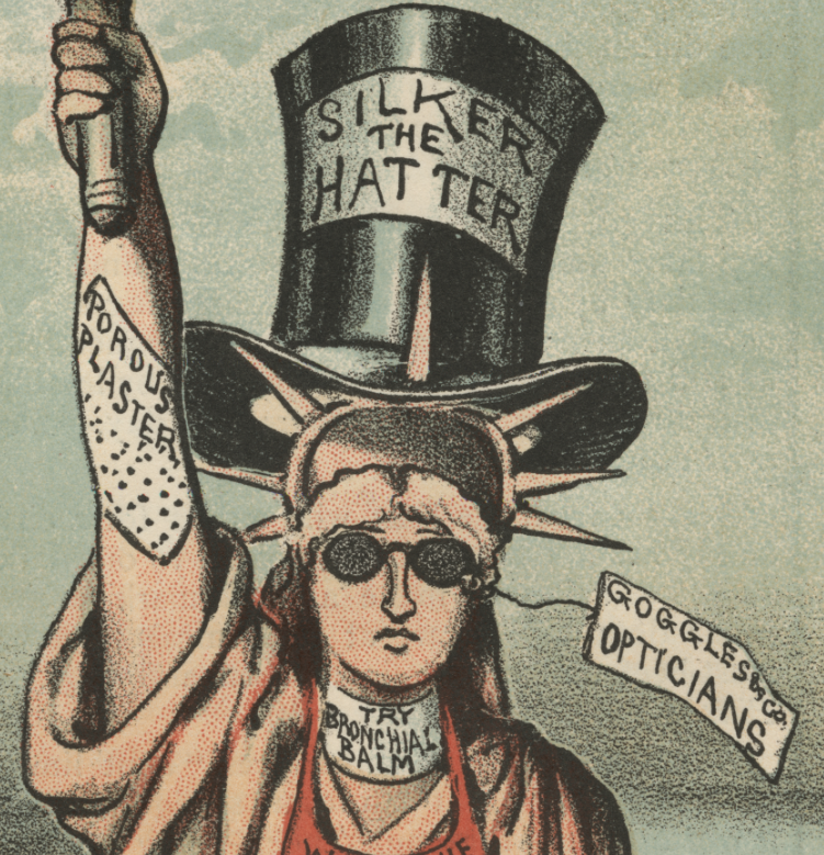 Frederick Opper advertising Stature of Liberty satire art for sale 1895 detail 2.png