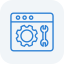 Icon of a computer monitor with a gear symbol, indicating settings or system configuration.