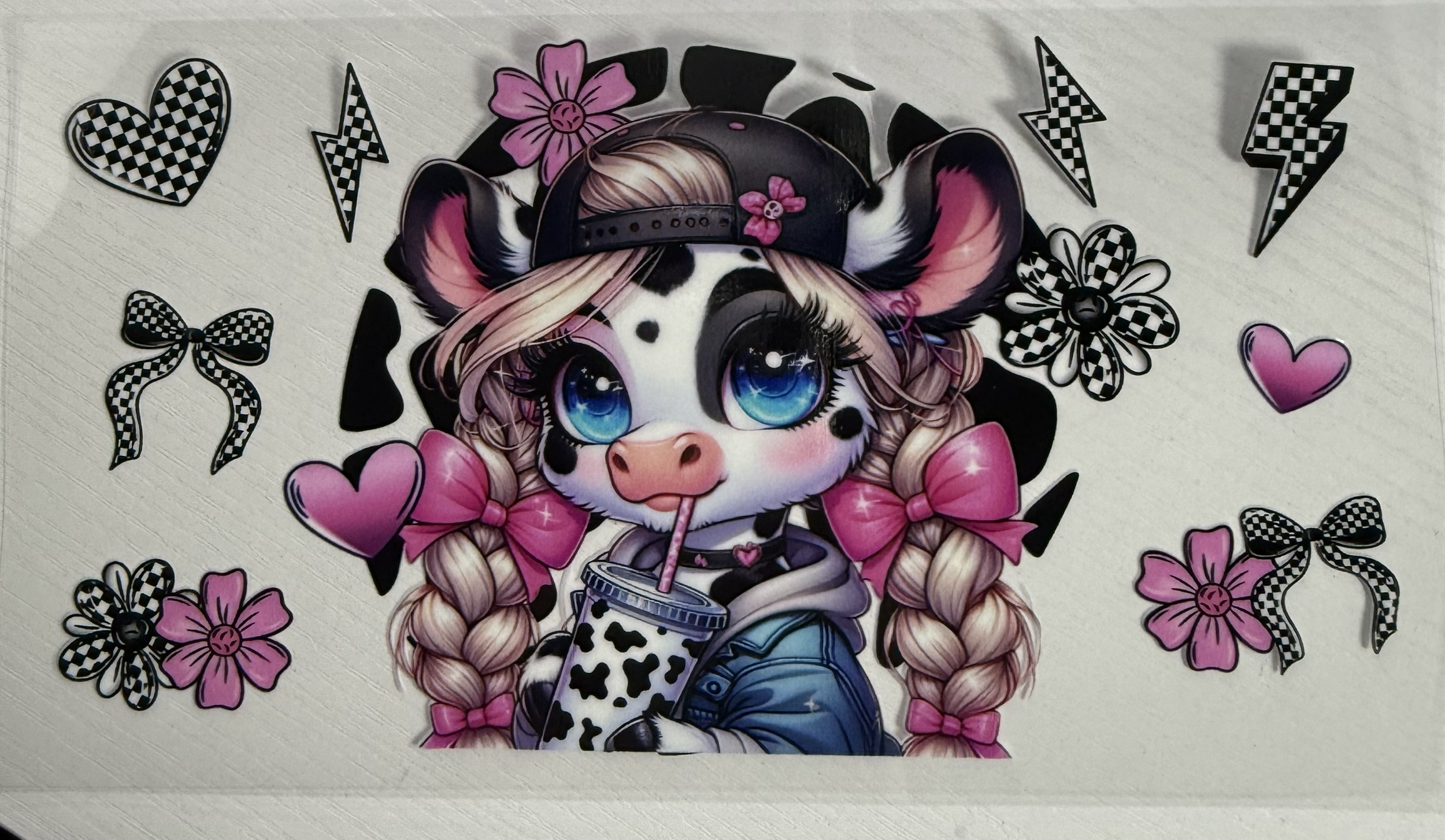Cow With Braids And Pink Bows