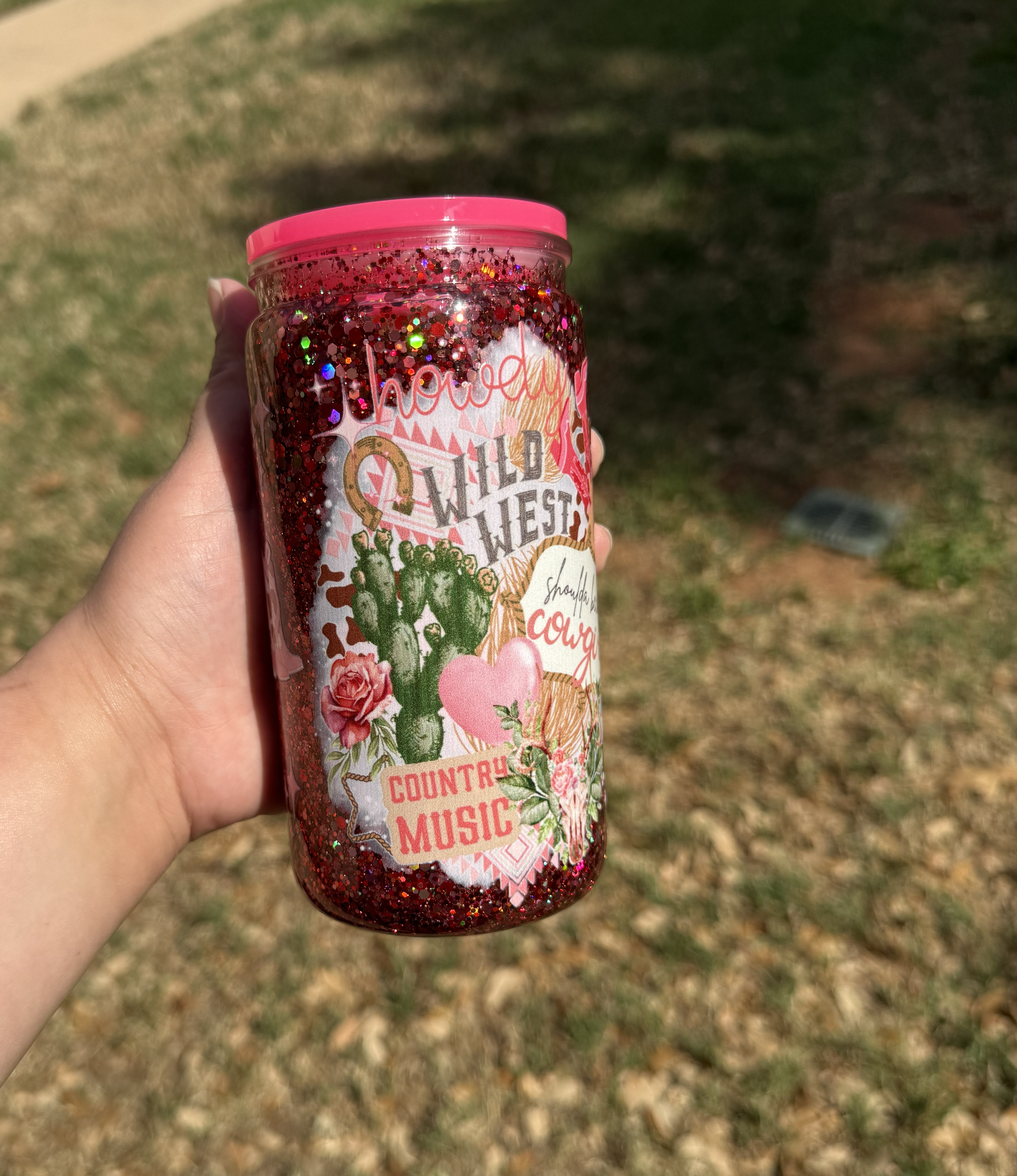 16 oz Snowglobe Tumbler-Cowgirl
