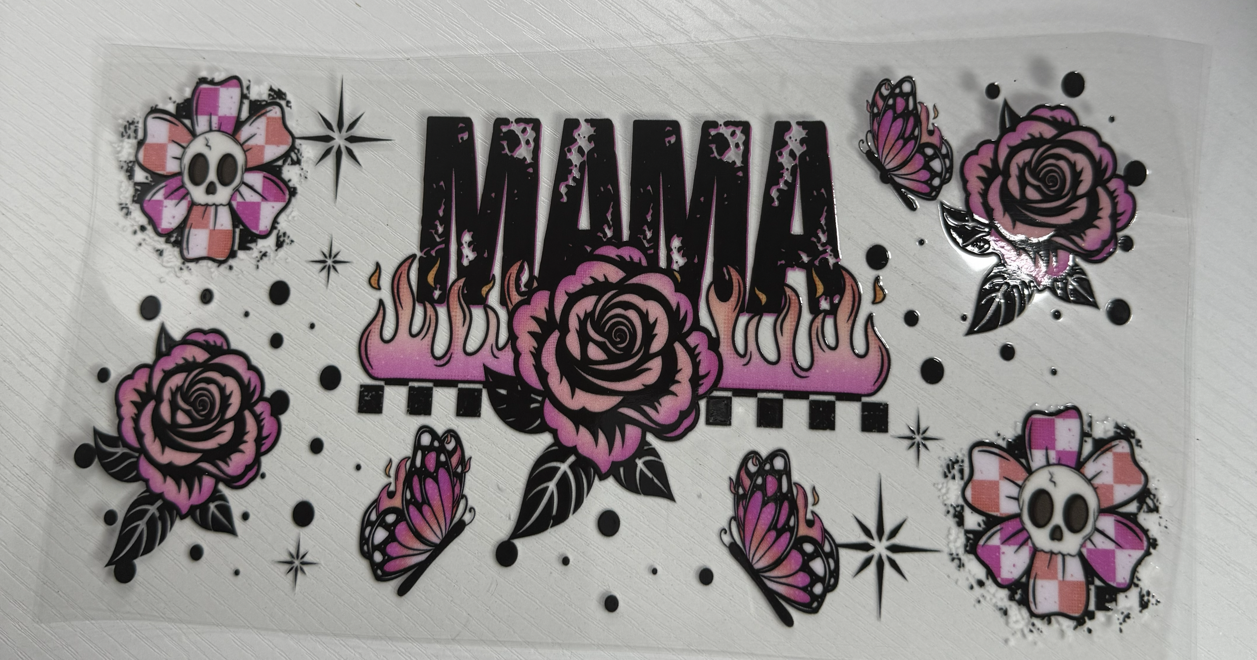 Mama Fire Rose Checkered Skull Floral