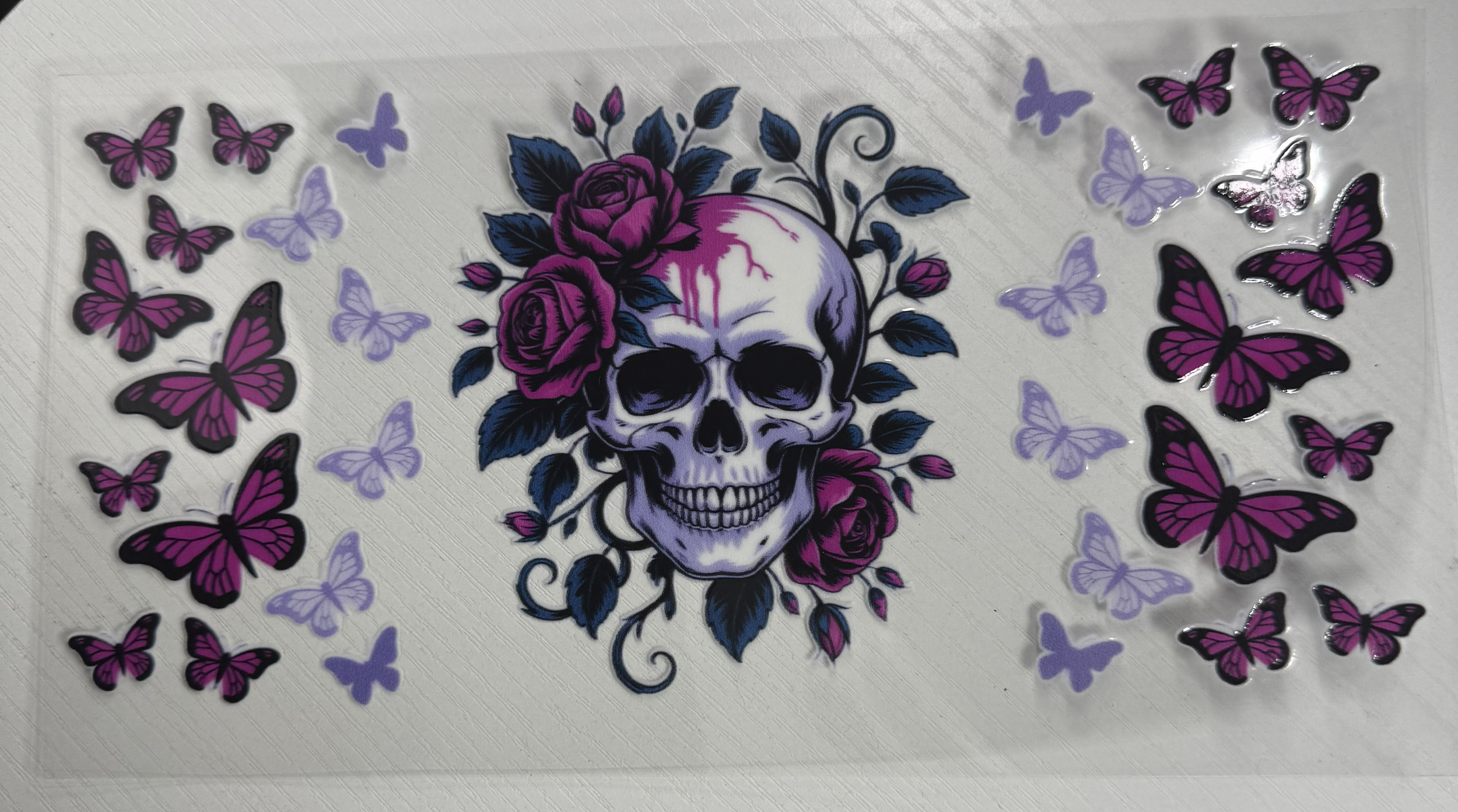 Skull Butterfly Roses Pink