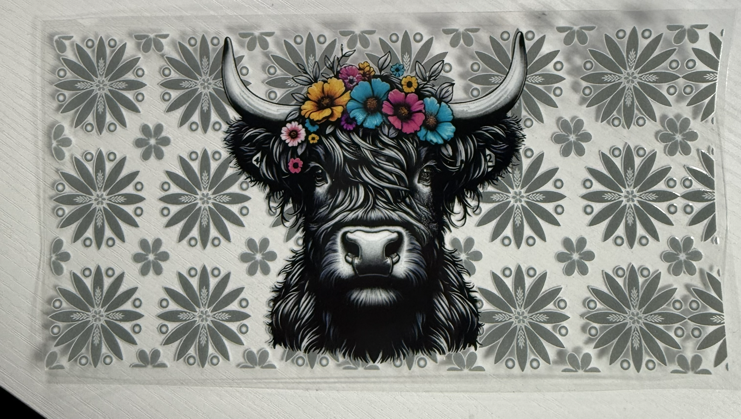 Colorful Floral Black Cow