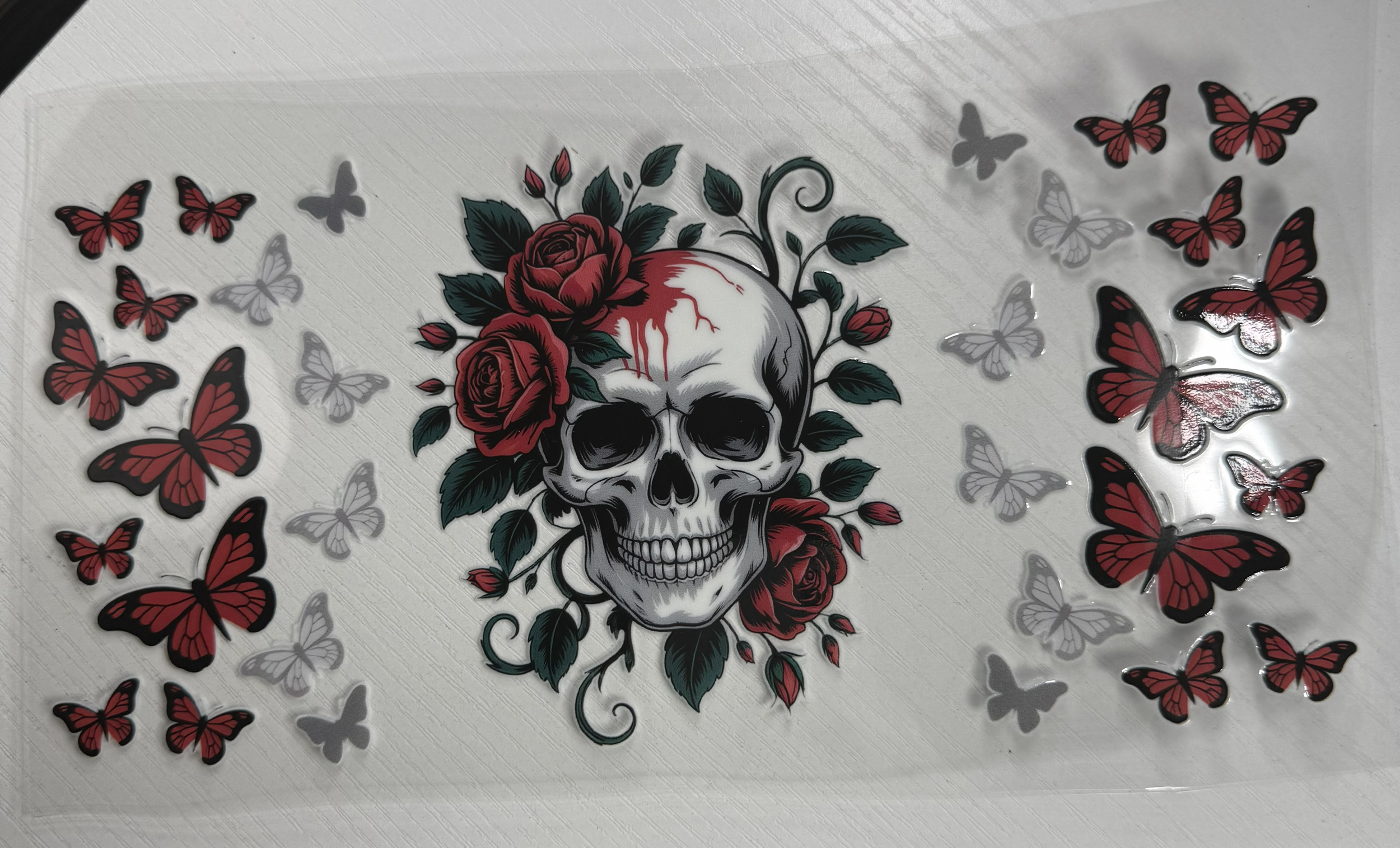 Skull Butterfly Roses Red