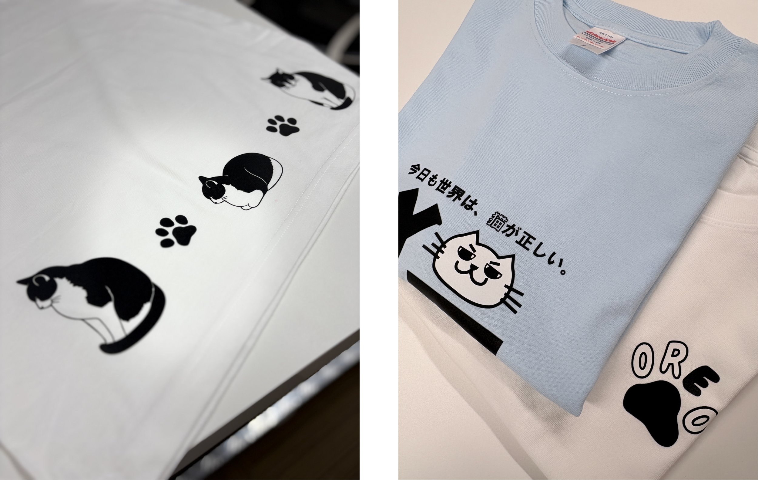 DTFプリント、オリジナルデザインTシャツ、猫