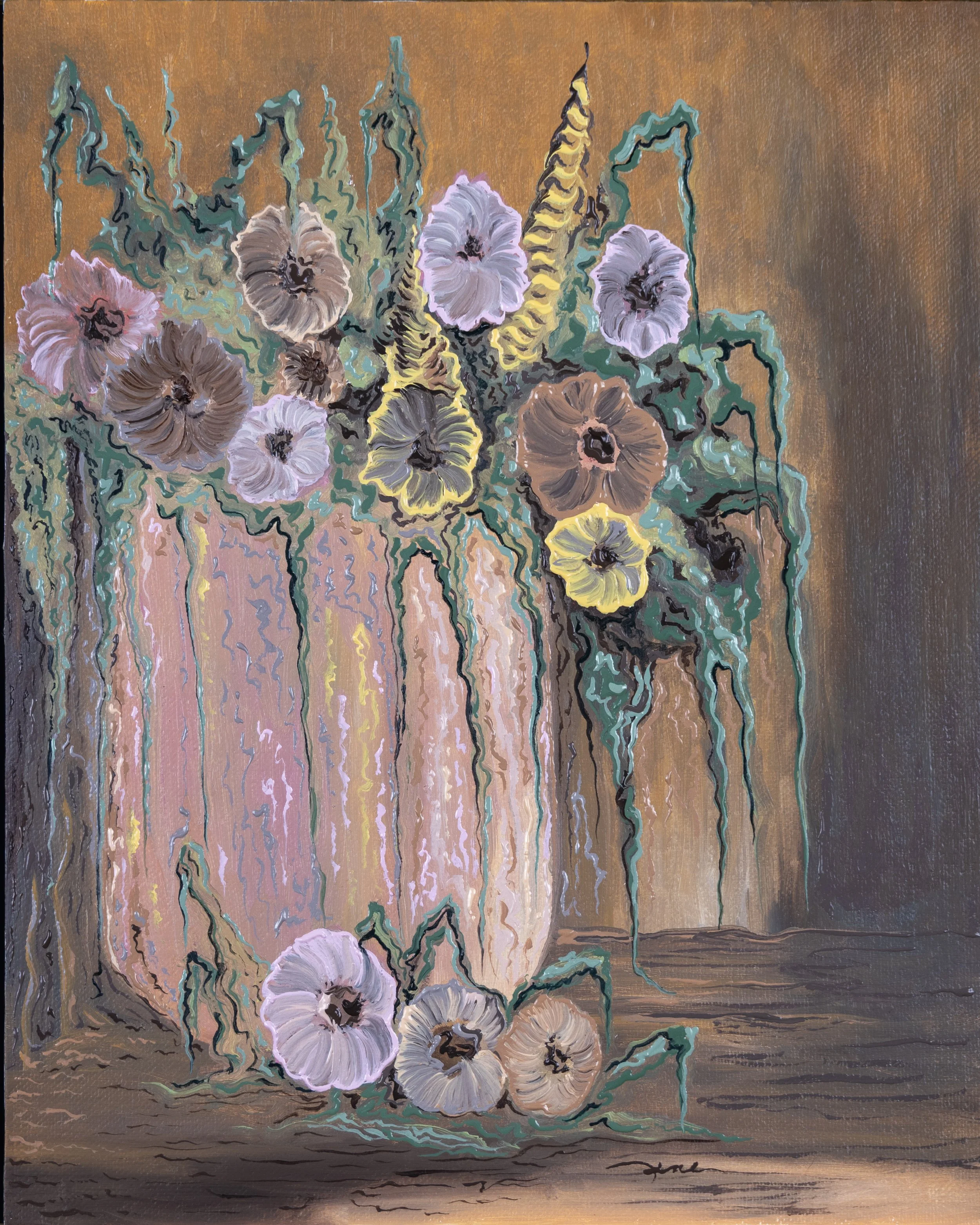 FLOWERS IN DRIP  Oil Canvas Board  8” x 10”  private collection