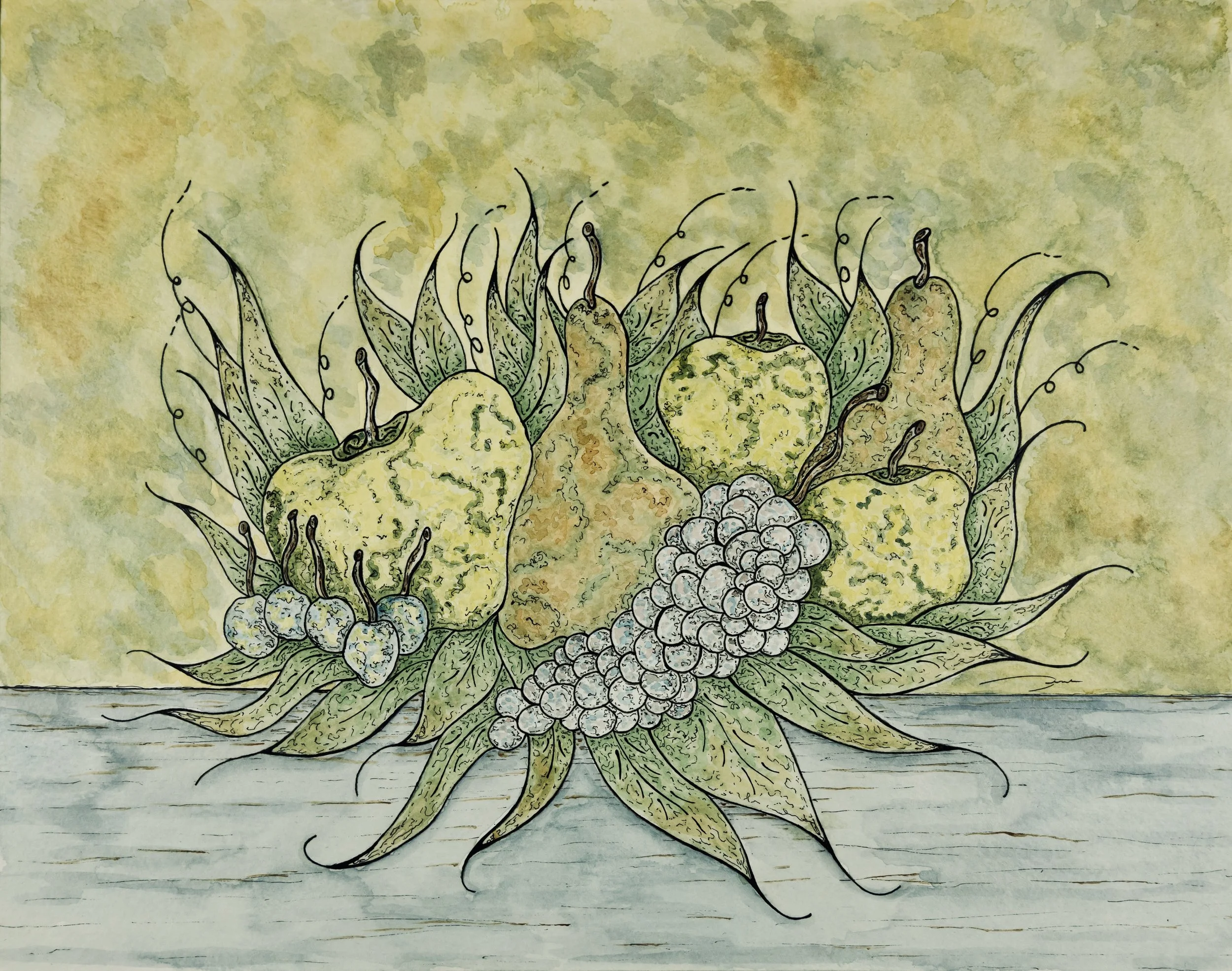 Bed of Fruit v3  11” x 14”  Watercolor Paper on Board  private collection