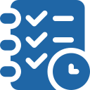 Checklist with five items checked off and a clock icon.