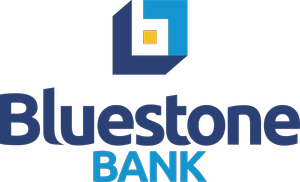 Bluestone Bank logo with a stylized geometric emblem and company name.