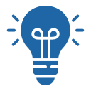 Illustration of a blue light bulb with lines indicating illumination.