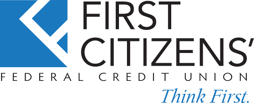 Logo of First Citizens Federal Credit Union with a black and blue geometric design and the words "FIRST CITIZENS FEDERAL CREDIT UNION" and the slogan "Think First" in blue.