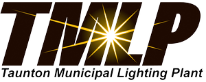 Logo for the Taunton Municipal Lighting Plant with stylized text and a starburst in the letter T