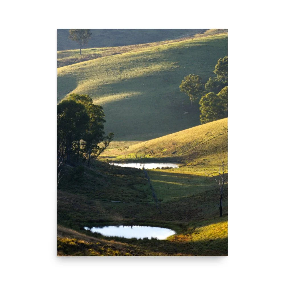 A lovely early morning photograph of two farm ponds tucked in a little hidden valley in Gippsland, Victoria Australia.