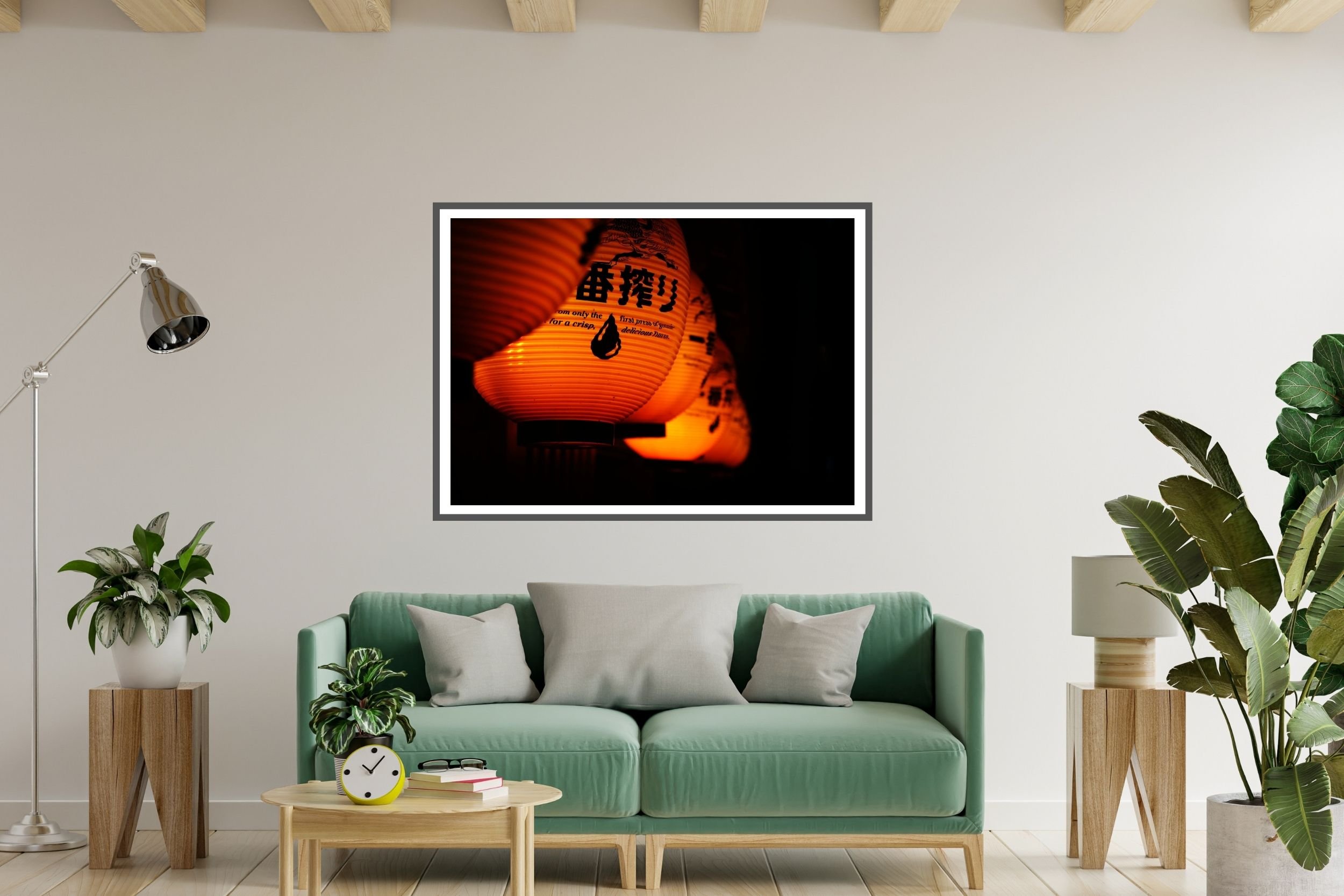 A set of advertising street lanterns above a bar in Niigata in north west Japan.