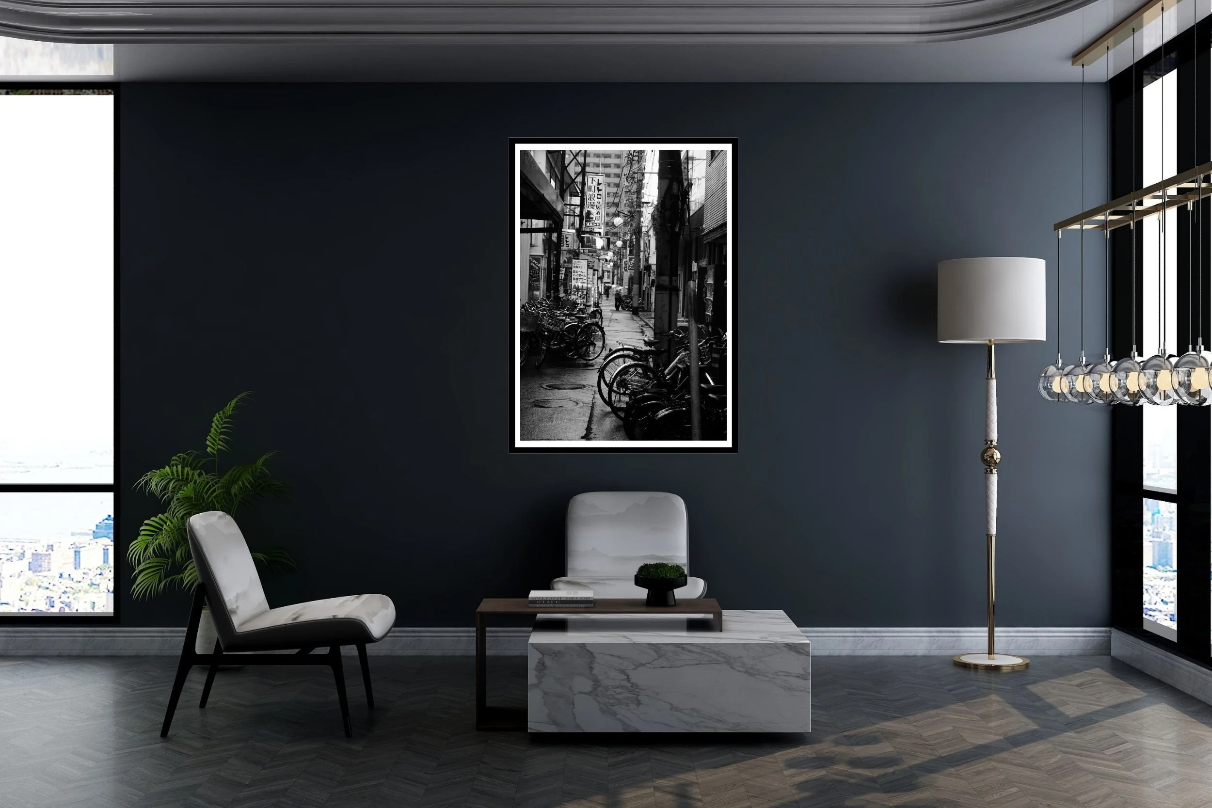Black and White Street Photography of a small laneway in Shinkoiwa in Tokyo Japan
