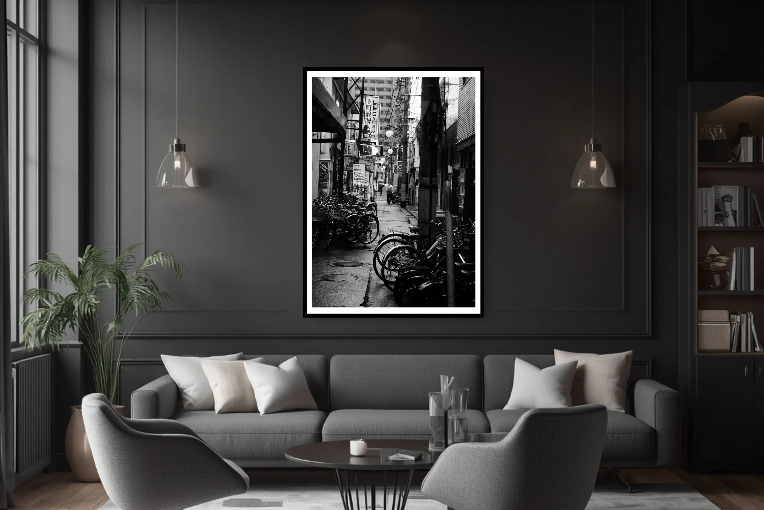 Black and White Street Photography of a small laneway in Shinkoiwa in Tokyo Japan