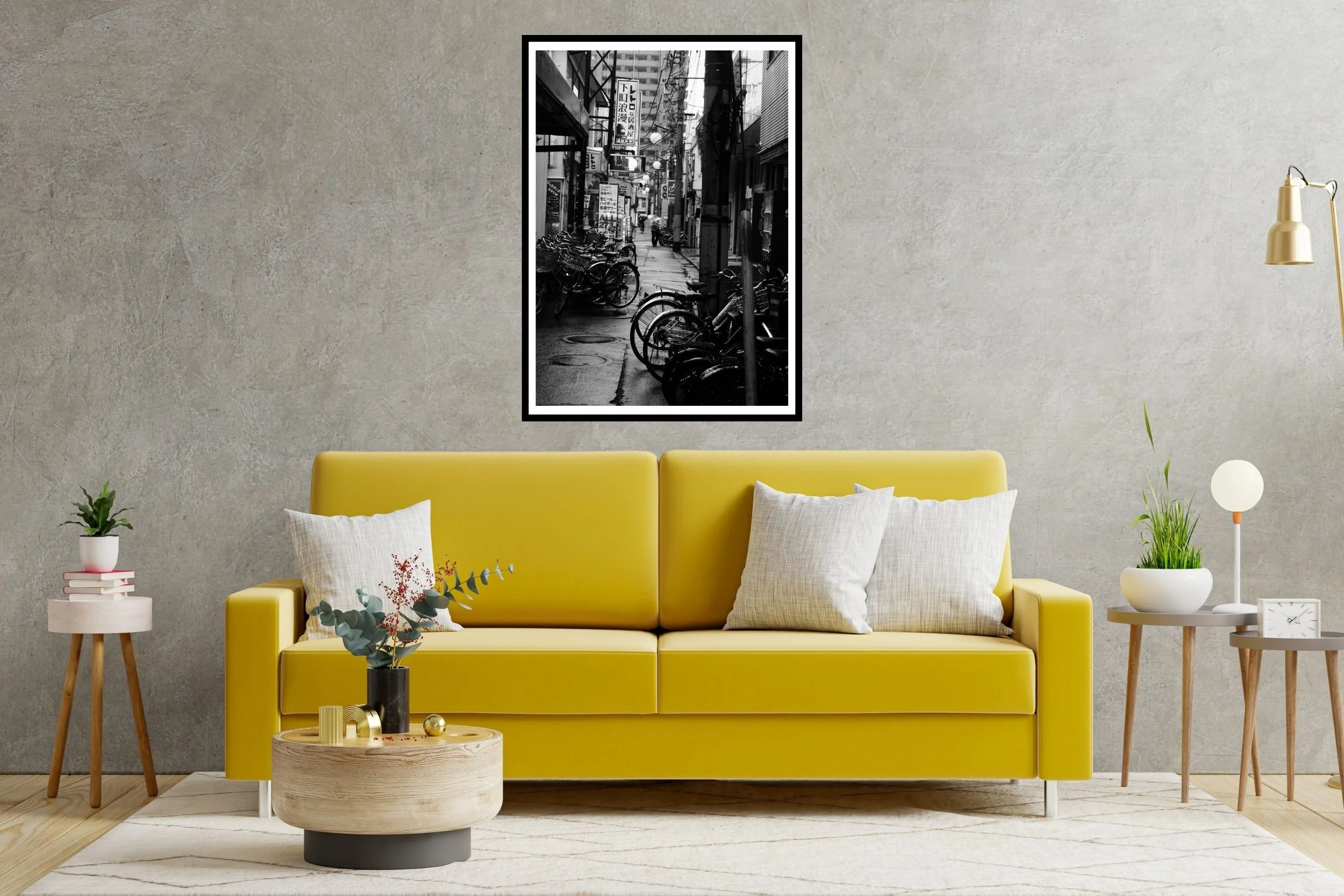 Black and White Street Photography of a small laneway in Shinkoiwa in Tokyo Japan