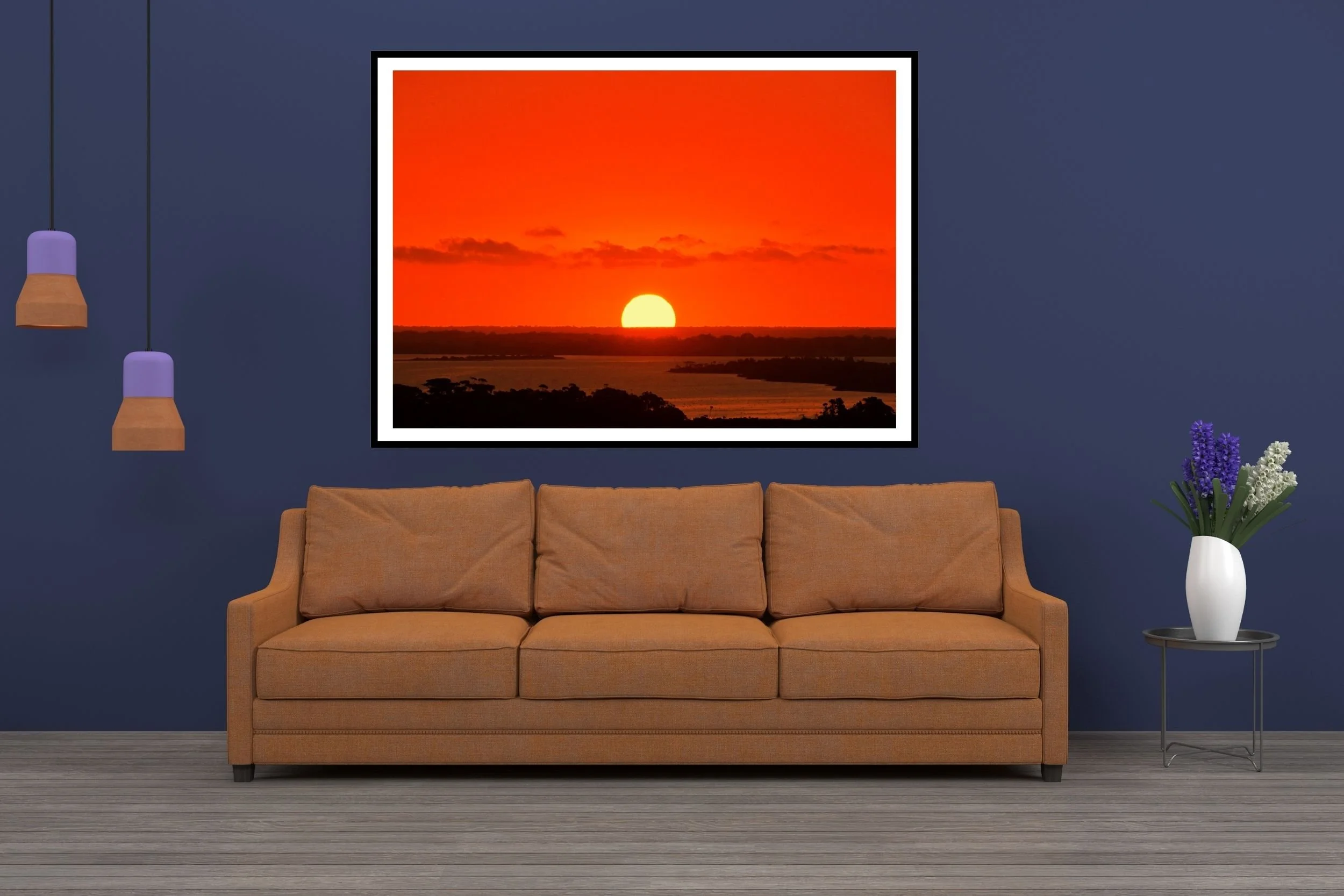 A breathtaking intense sunset scene at Lakes Entrance with subtle warm tones, and striking sunset light.
