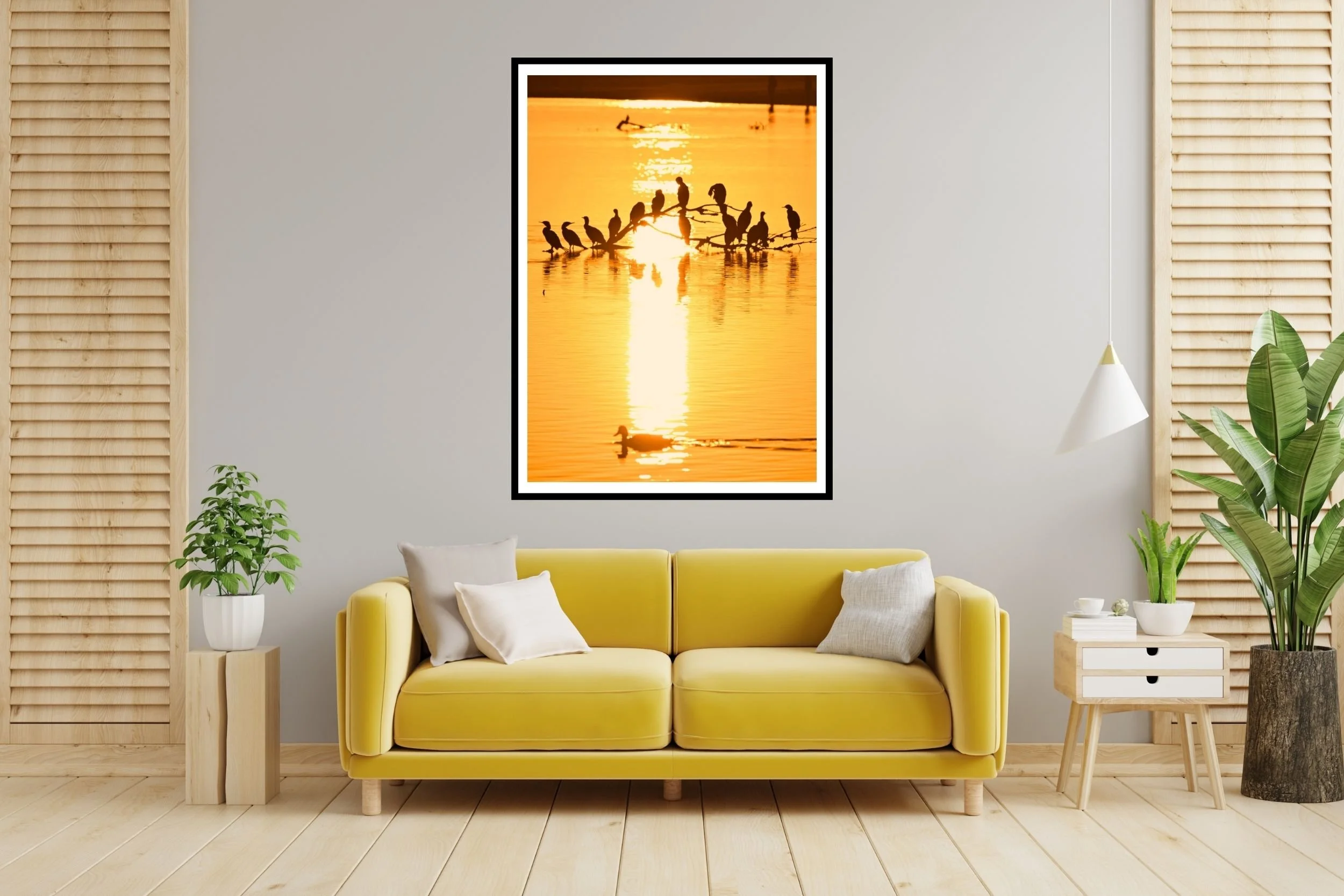 Cormorants drying off on in Lake Tyers in the beautiful glow of golden hour